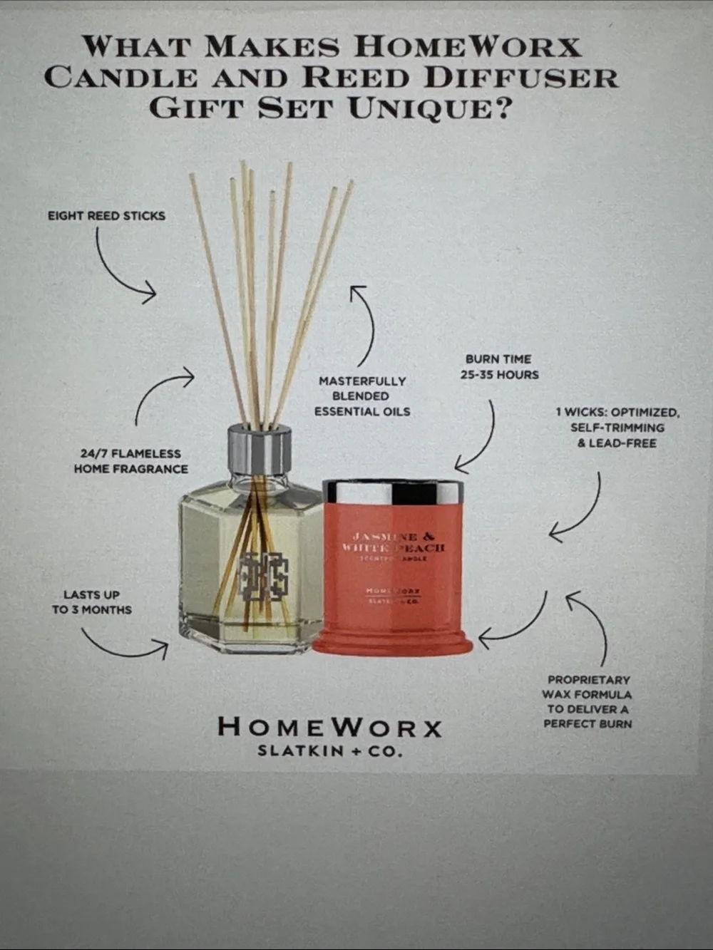 HomeWorx Jasmine & White Peach Reed Diffuser & Candle Set